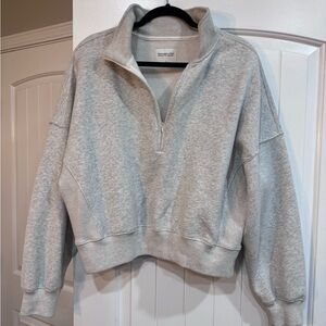 Abercrombie & Fitch Light Heather Gray Half-Zip Cropped Sweatshirt